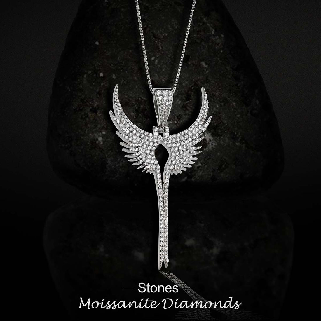 Moissanite Icedout Angel Wings Pendant Necklace Guardian Angel Necklace Silver