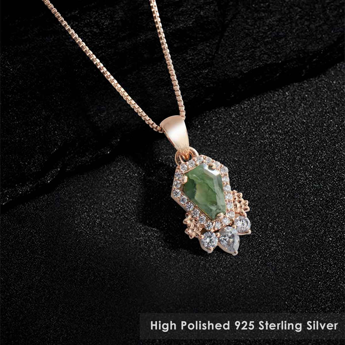 Coffin Moss Agate Pendant Necklace Natural Moss Agate Pendant Green Gemstone