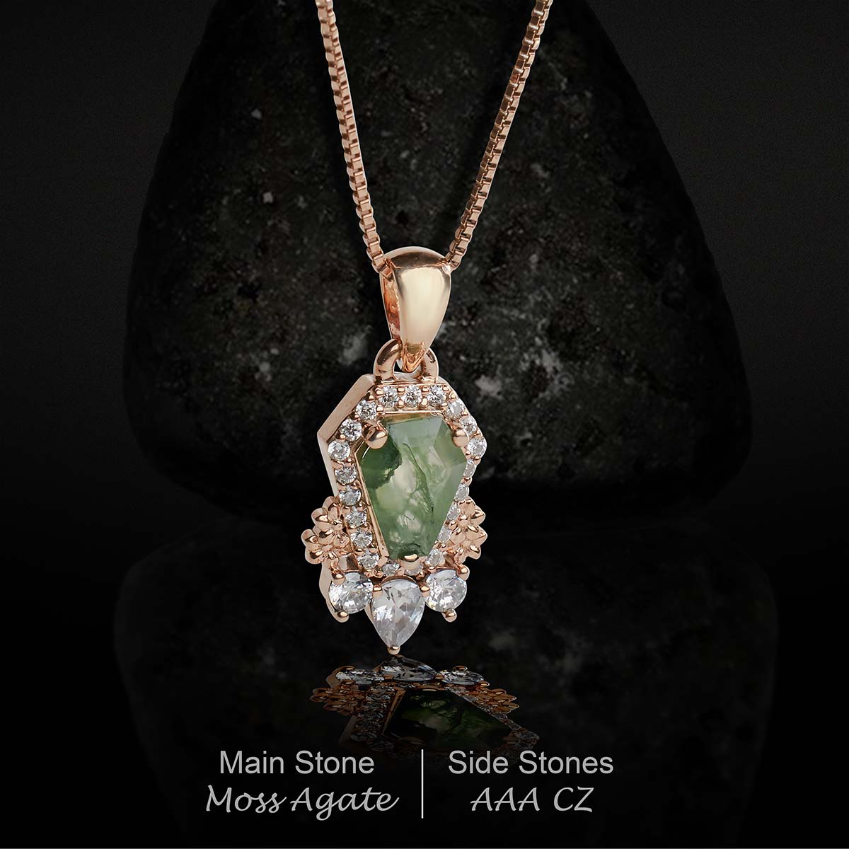 Coffin Moss Agate Pendant Necklace Natural Moss Agate Pendant Green Gemstone