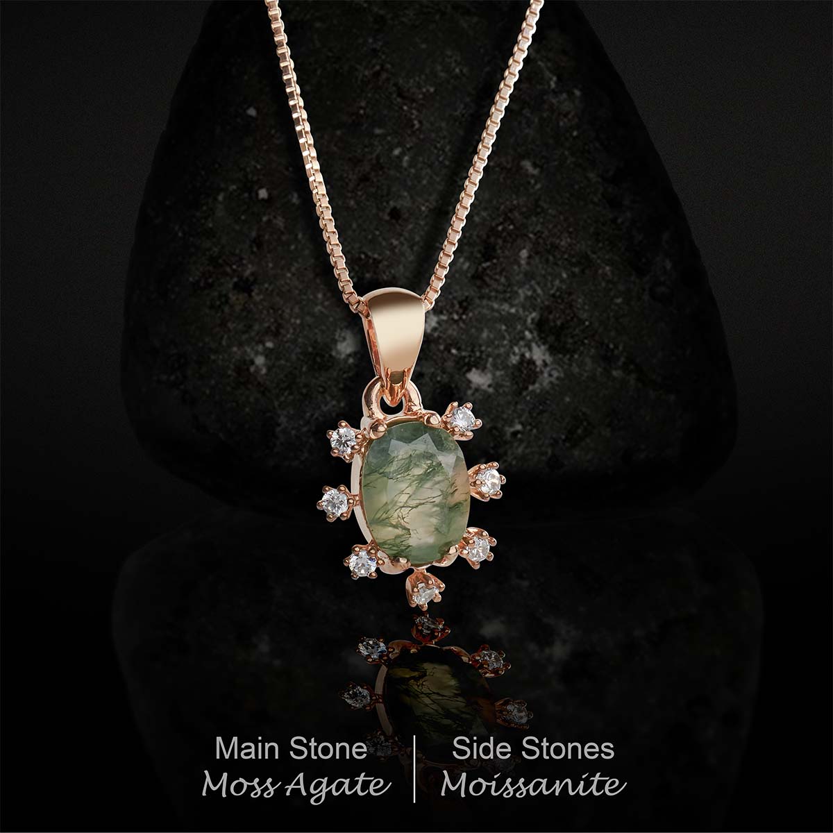 Oval Cut Moss Agate Necklace Pendant Natural Moss Agate Jewelry Healing Necklace