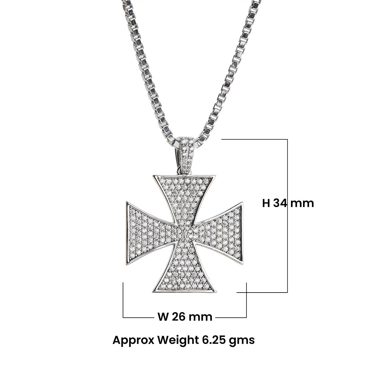 Diamond Iced Out Iron Cross Pendant Necklace Hip Hop Jewelry for Men Women Sterling Silver