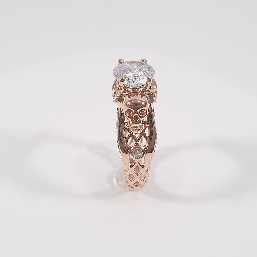 Rose Gold Diamond Skull Ring Mesh Gothic Skull Engagement Ring