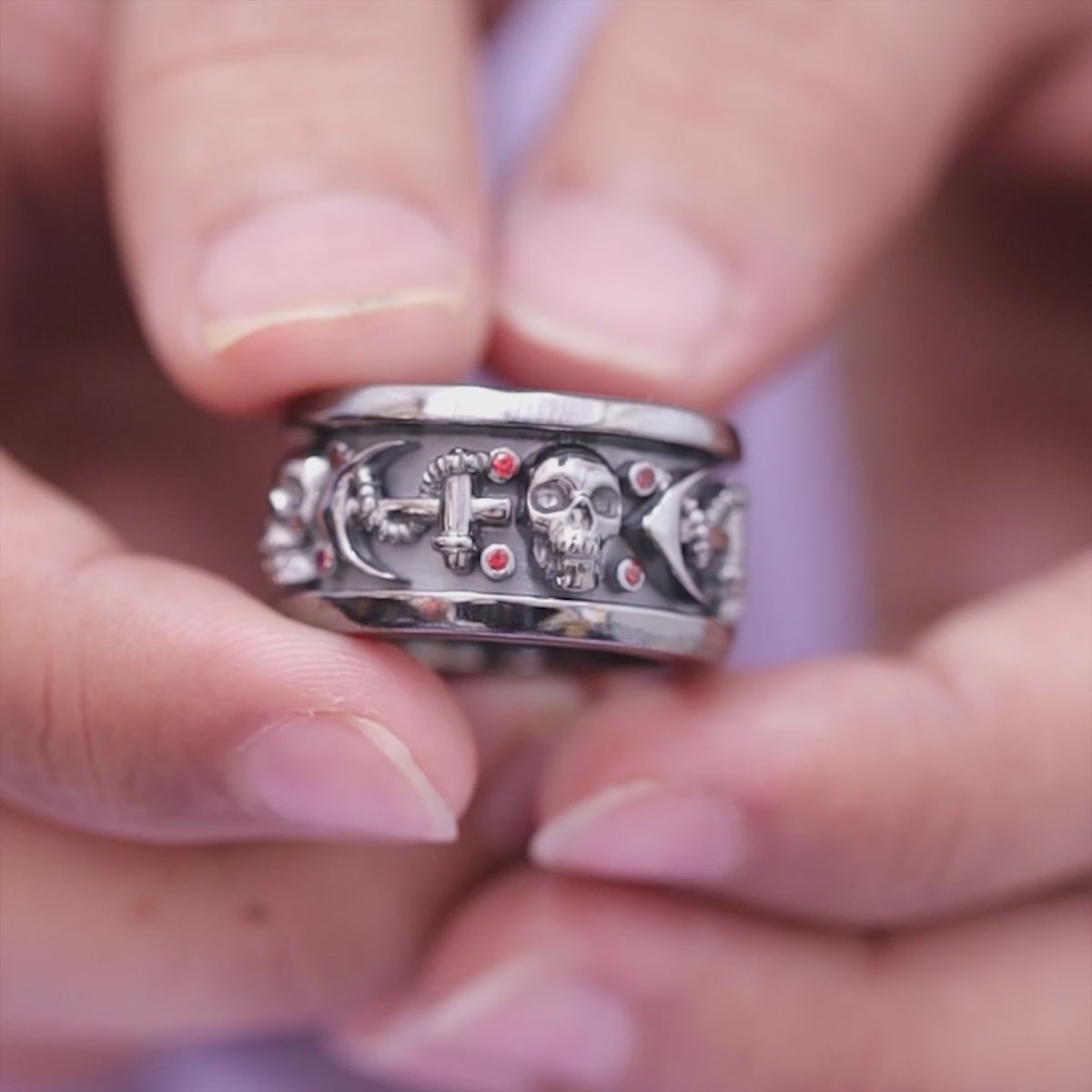 His and Her Skull Wedding Ring Set Gothic Couple Rings Matching