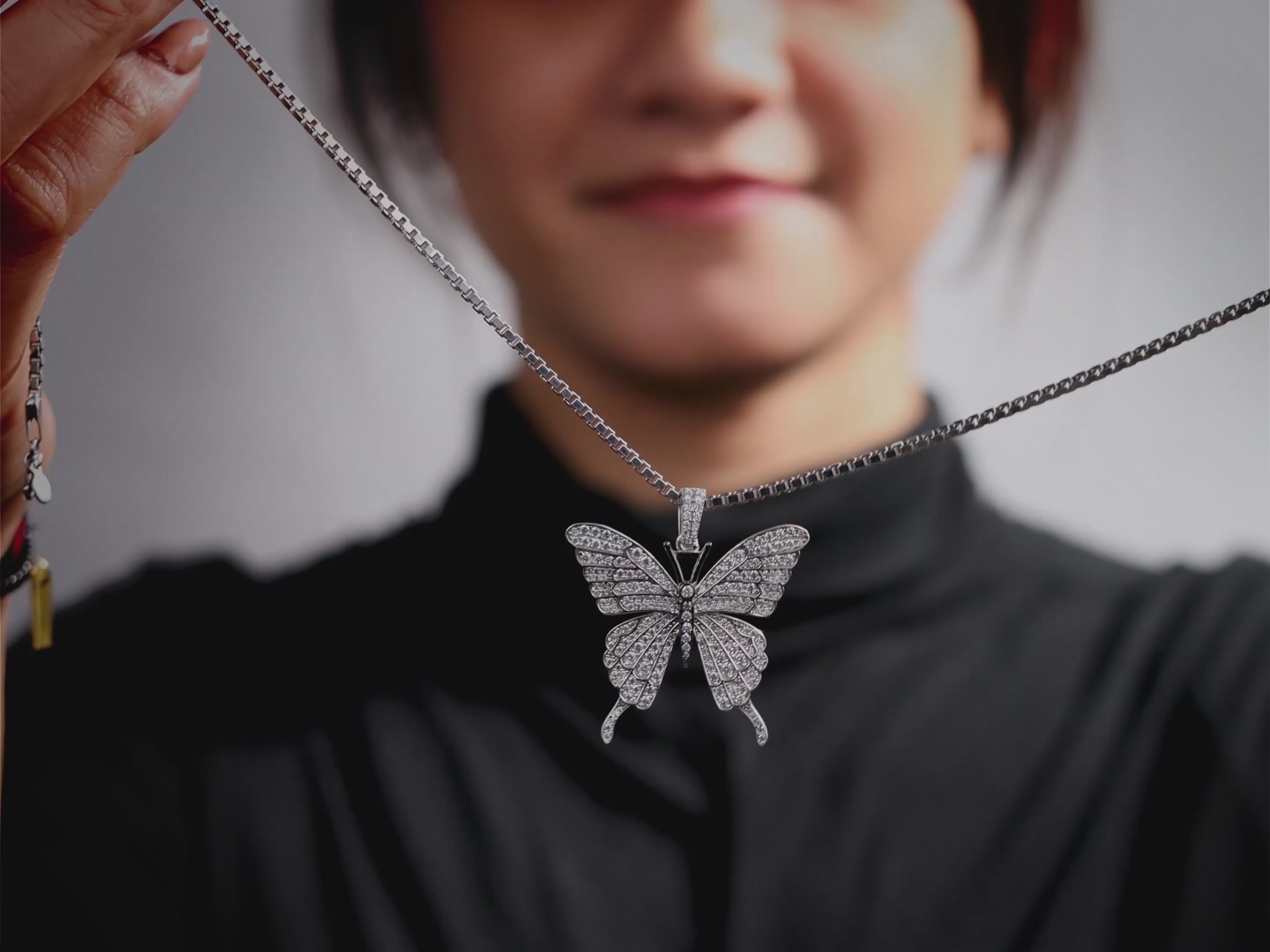 Iced Out Butterfly Necklace AAA CZ Diamond Butterfly Pendant in 925 Sterling Silver