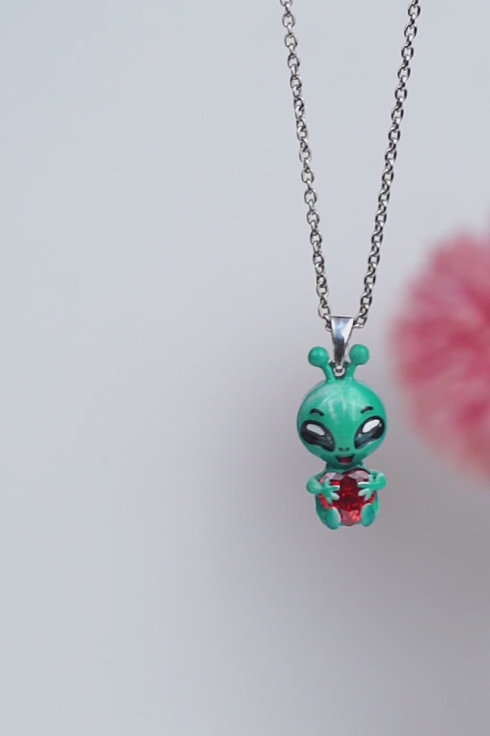 Alien Pendant Necklace Cosmic Charm UFO Sci Fi Jewelry Enamel