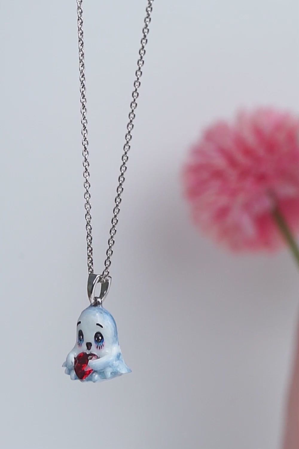 Cute Ghost Pendant Necklace 3D Enamel Gothic Halloween Gift