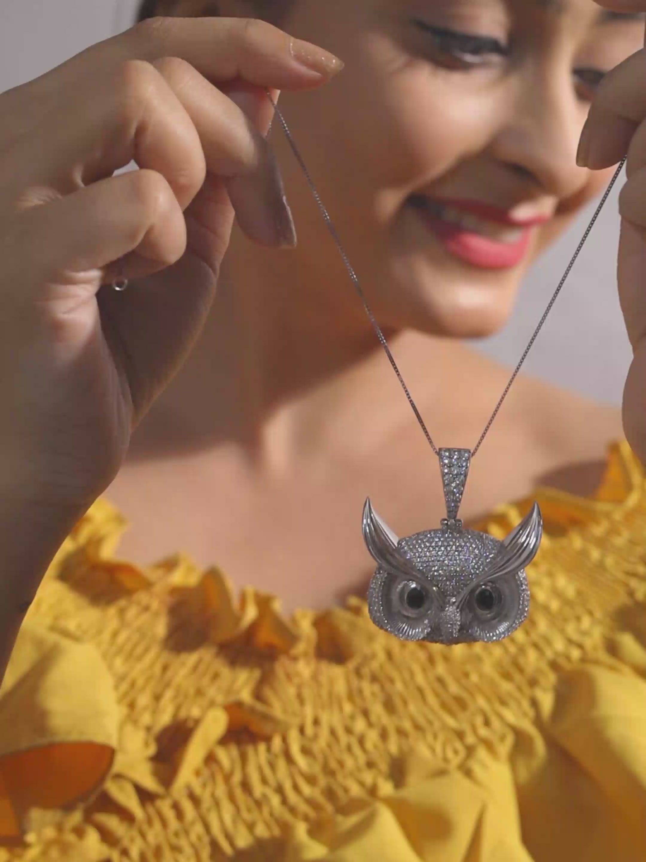 Iced Out Owl Pendant Necklace Halloween Jewelry AAA CZ Diamond Sterling Silver
