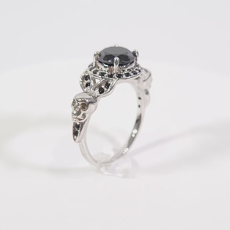 1.65TCW Onyx Skull Promise Ring White Gold Skull Ring Womens