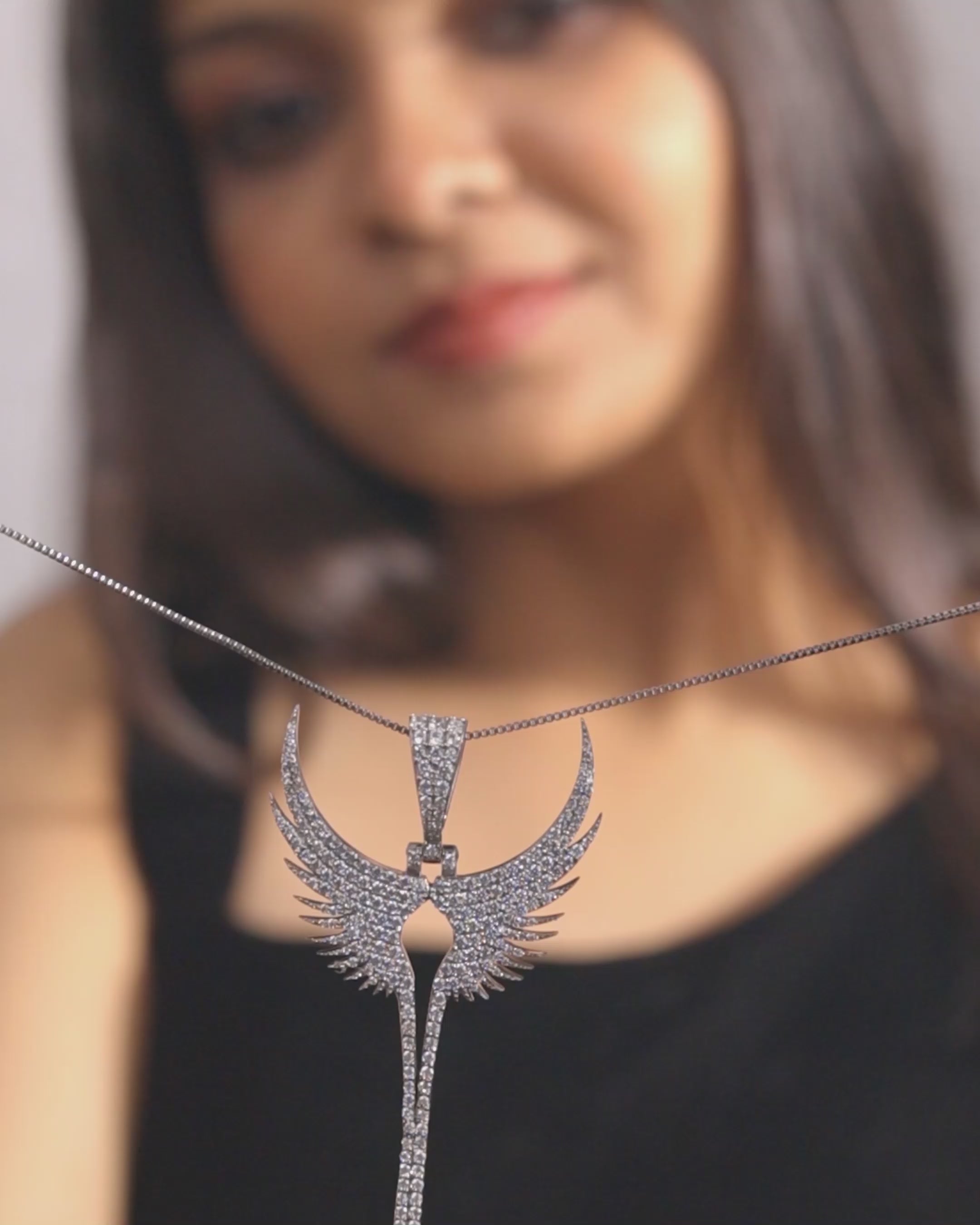 Iced Out Angel Wings Pendant Necklace Guardian Angel Necklace Sterling Silver