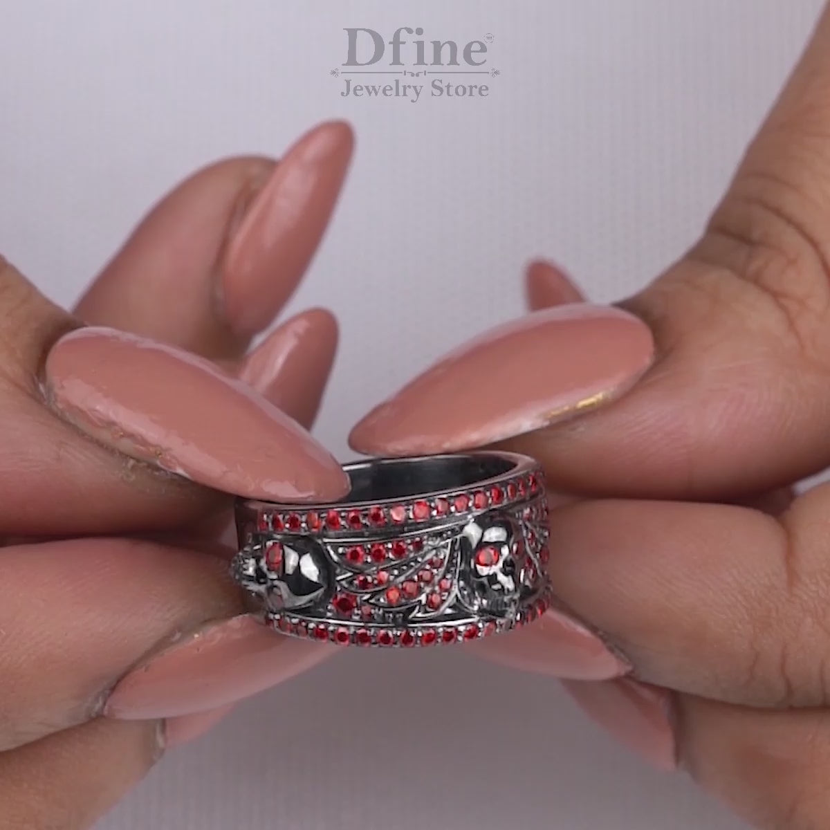 Women's Winged Skull Ring Natural Red Garnet Gothic Jewelry