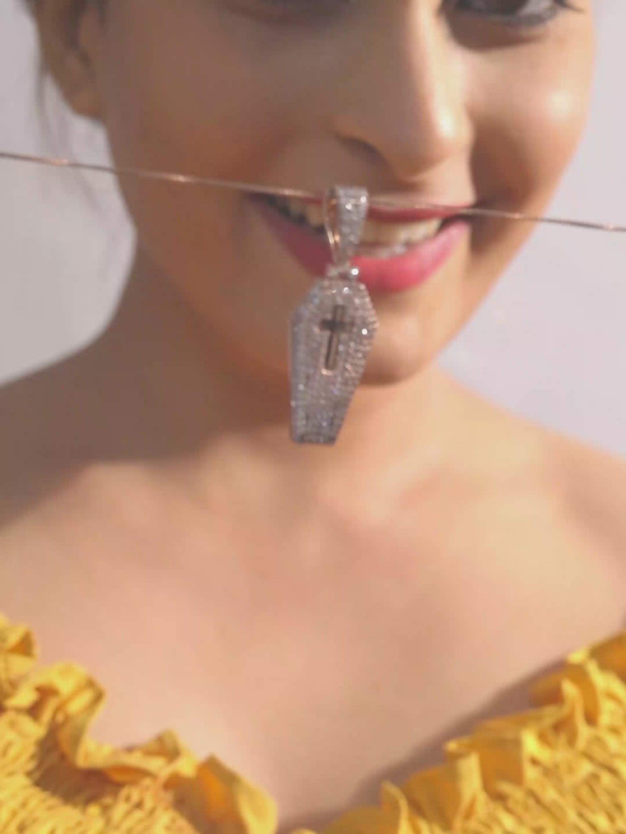 Icedout Coffin Pendant Necklace Holy Cross Halloween Jewelry AAA CZ Diamond
