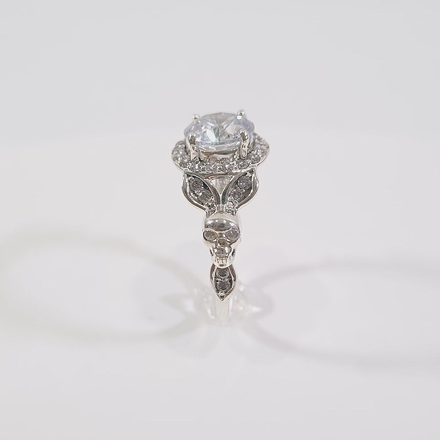 1.65TCW Diamond Skull Ring Halo Leaf Gothic Engagement Ring