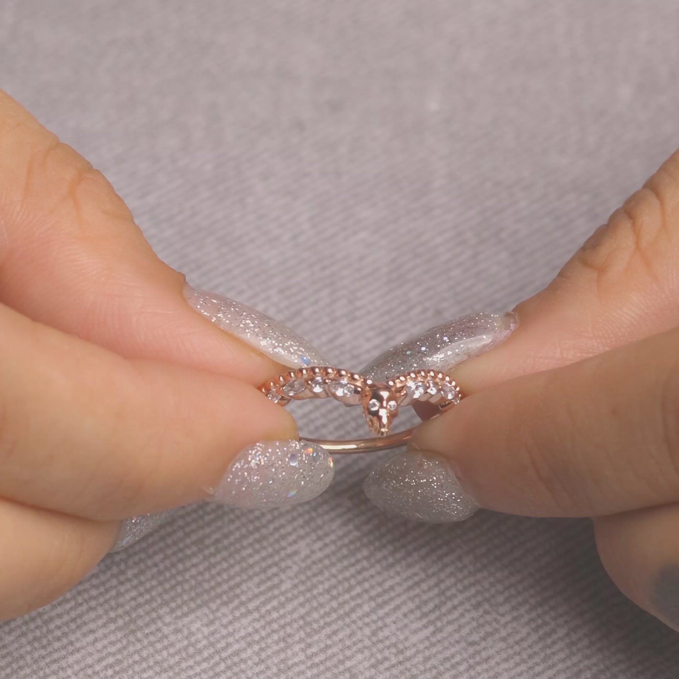 Moissanite Skull Enhancer Ring Engagement Wedding Band for Women Rose Gold