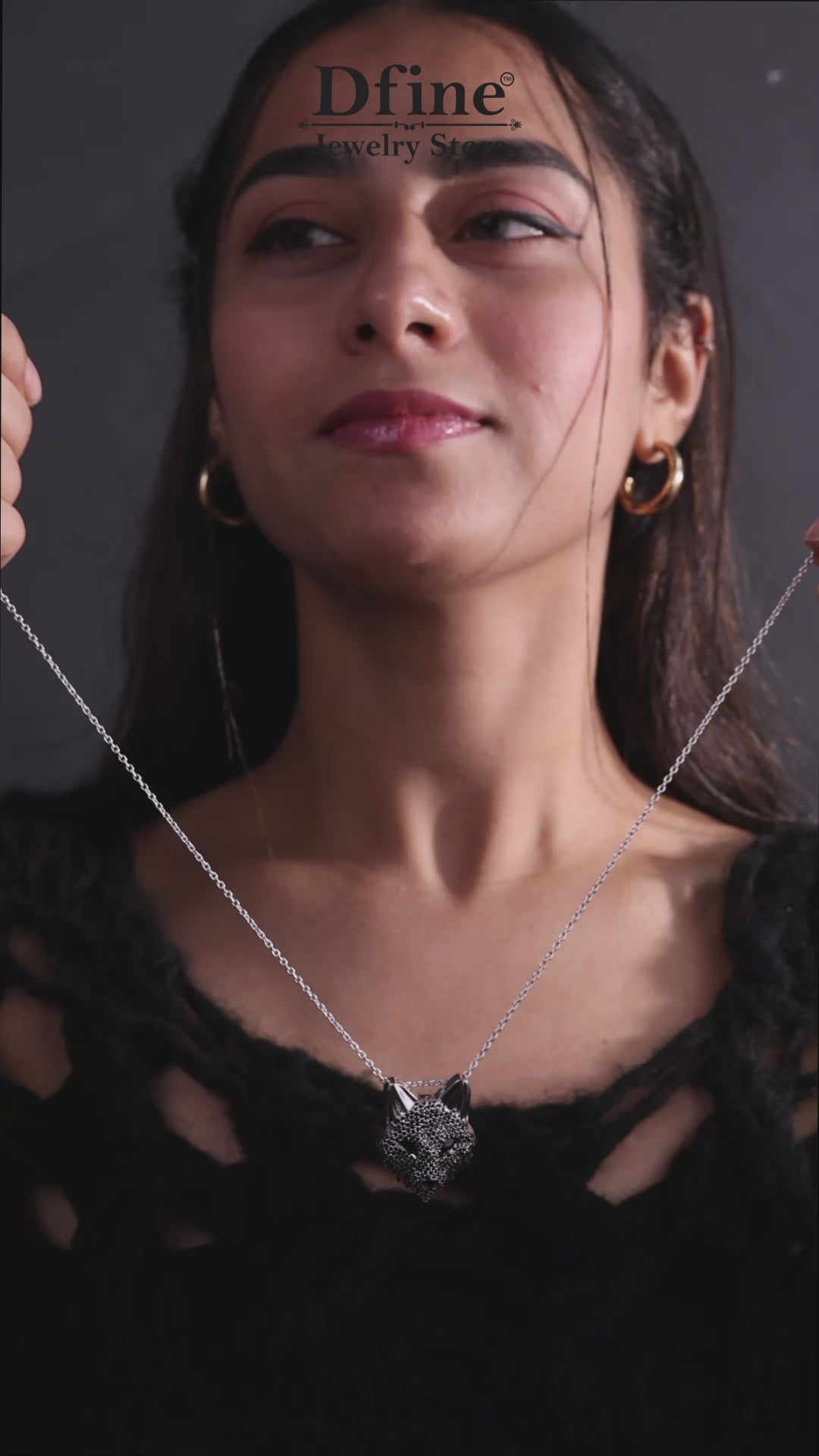 Fenrir Wolf Necklace Wild Animal Pendant Black CZ Sterling Silver
