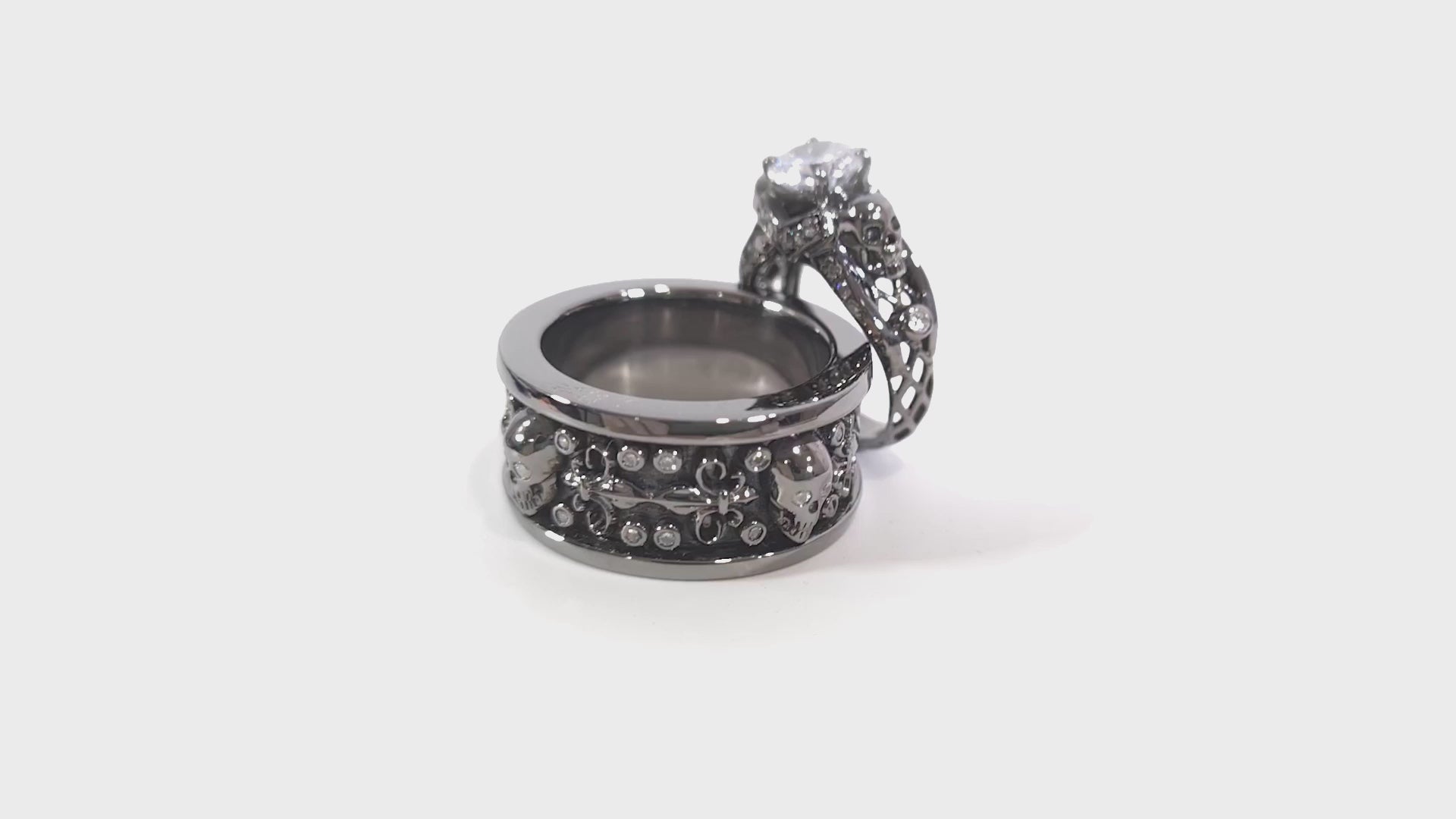 2.75TCW Diamond Skull Ring Set Gothic Skull Engagement Rings