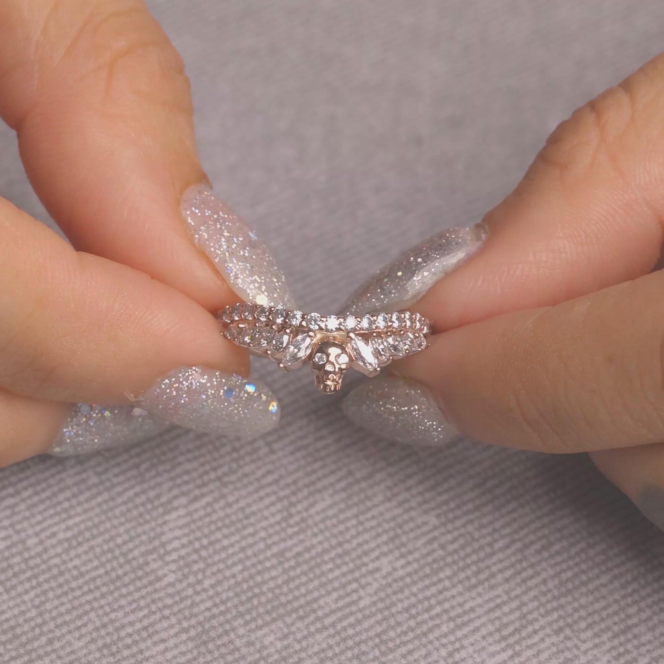 Curved Wedding Band Enhancer Skull Engagement Ring Women AAA CZ