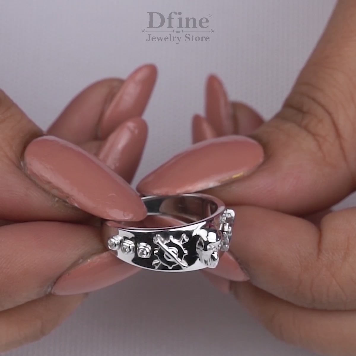 Mechanic Skull Engagement Ring Set Gothic Bikers Couple Rings
