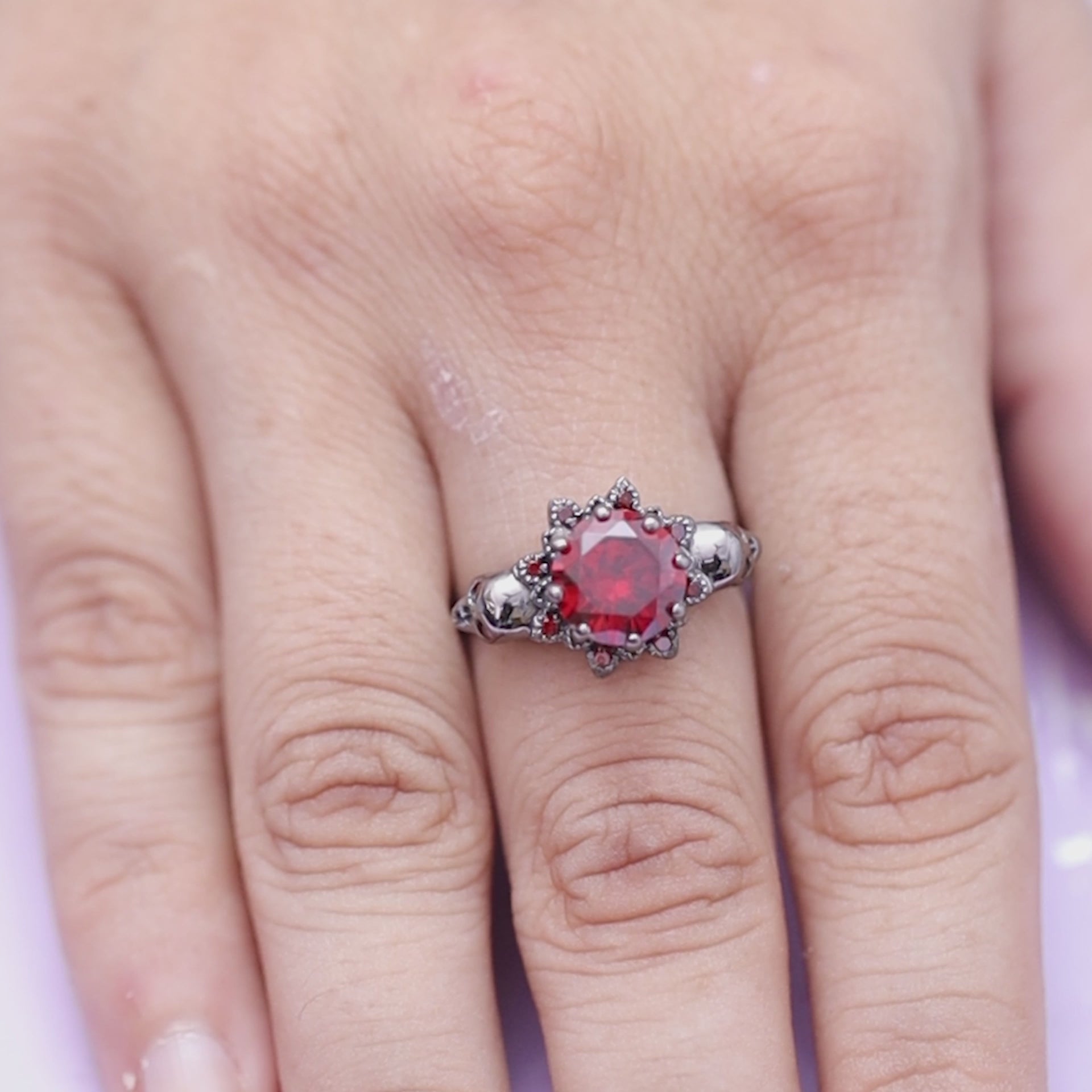 Skull Engagement Ring For Her Red Garnet Vampire Skull Ring