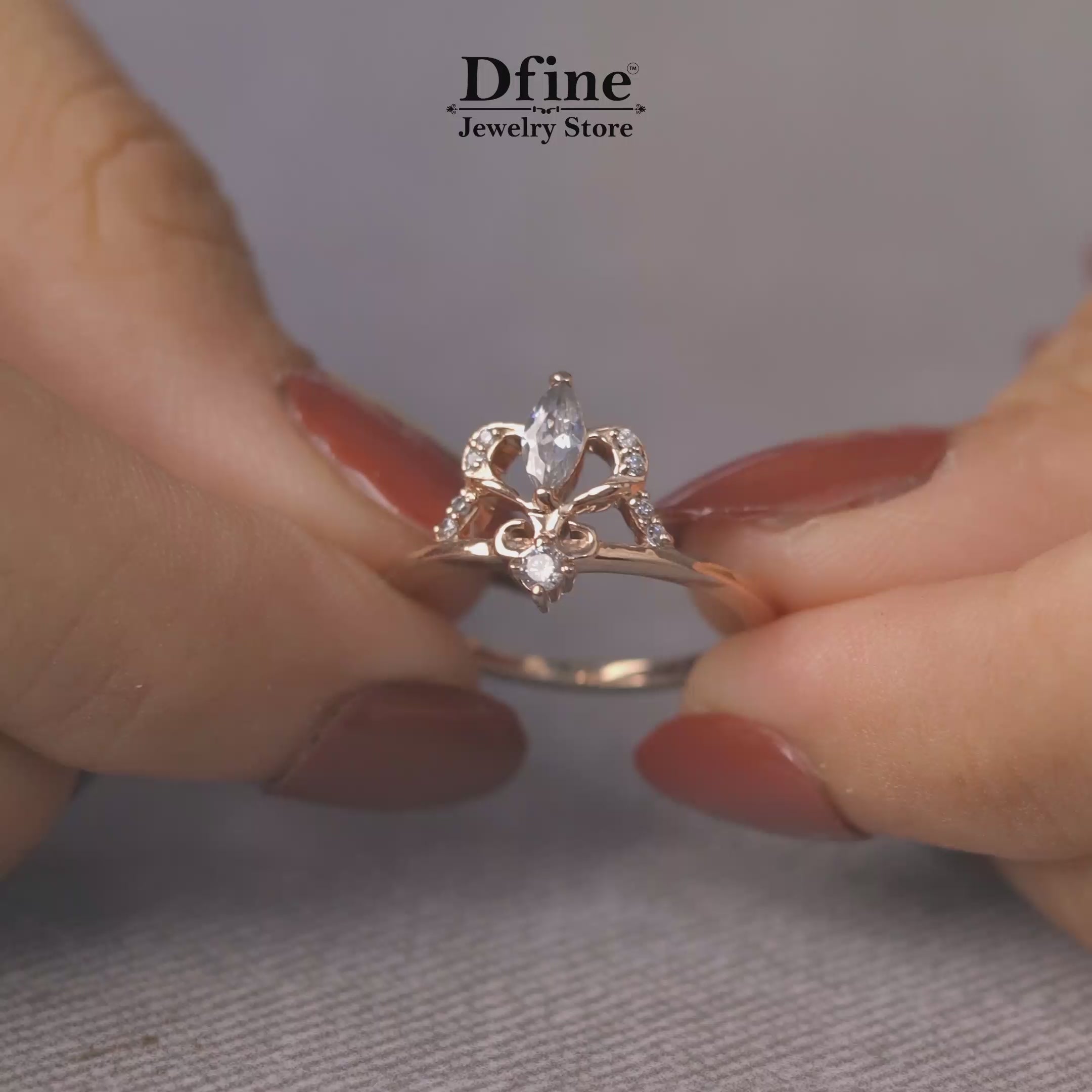 Moissanite Diamond Tiara Ring Dainty Promise Engagement Rings Rose Gold