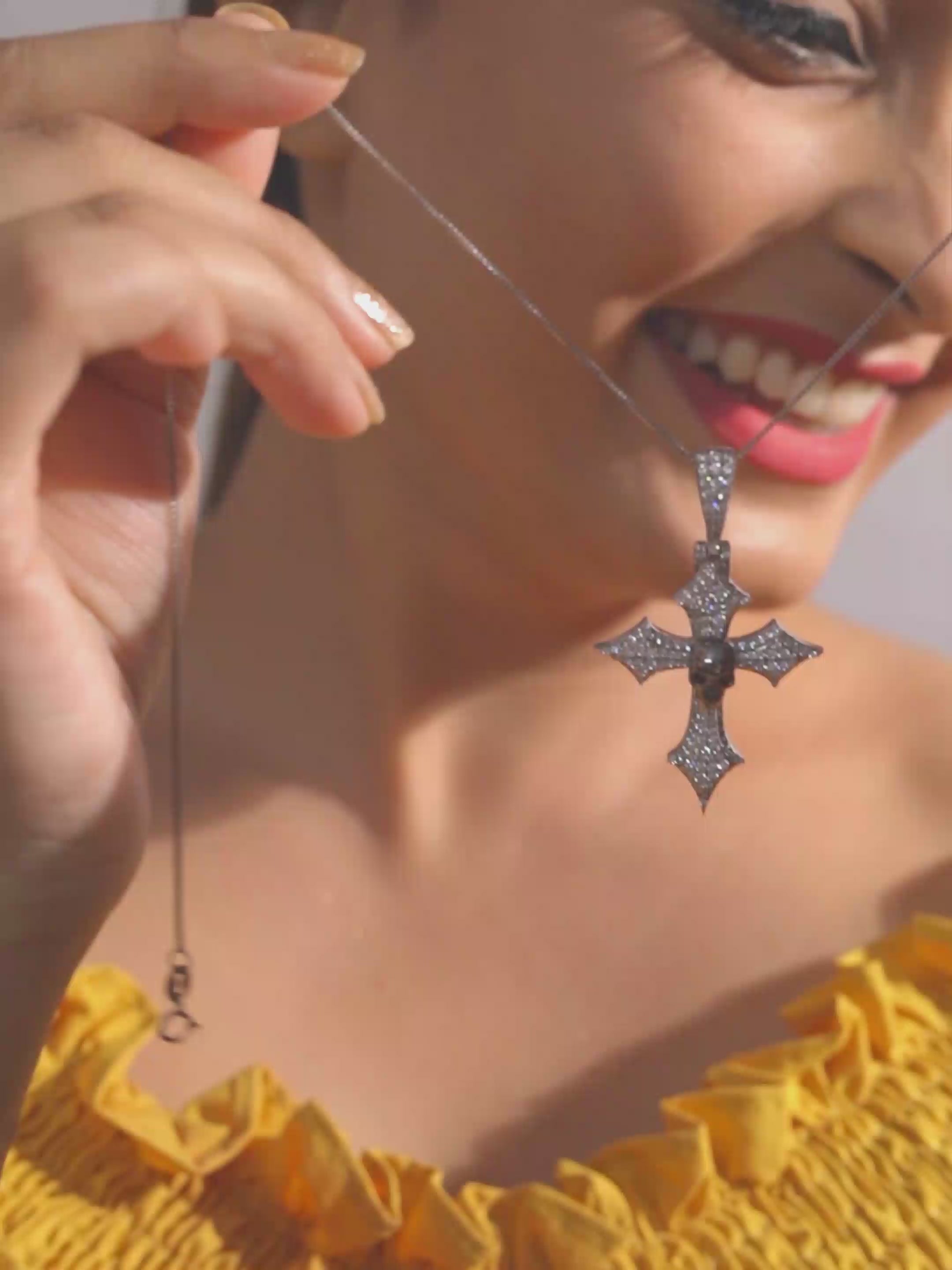 Moissanite Iced Out Skull Cross Pendant Necklace Halloween Jewelry Sterling Silver