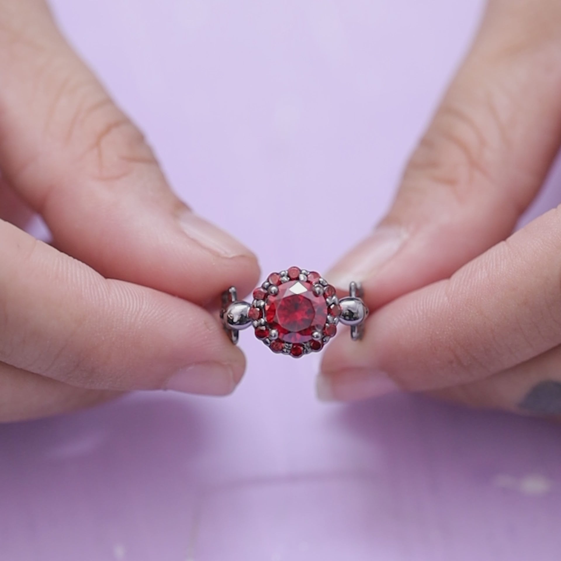 Halo Garnet Skull Wedding Ring Gothic Vampire Skull Ring Silver