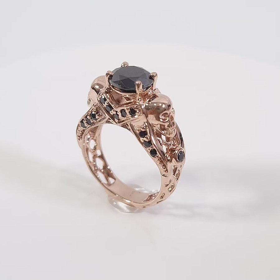 Womens Skull Engagement Ring Black Onyx Mesh Skull Wedding Ring