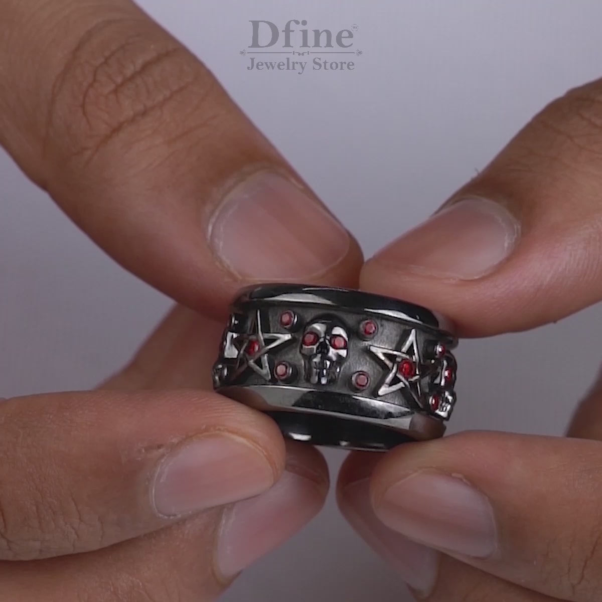 Pentagram Skull Band for Men Gothic Wedding Ring Biker Jewelry