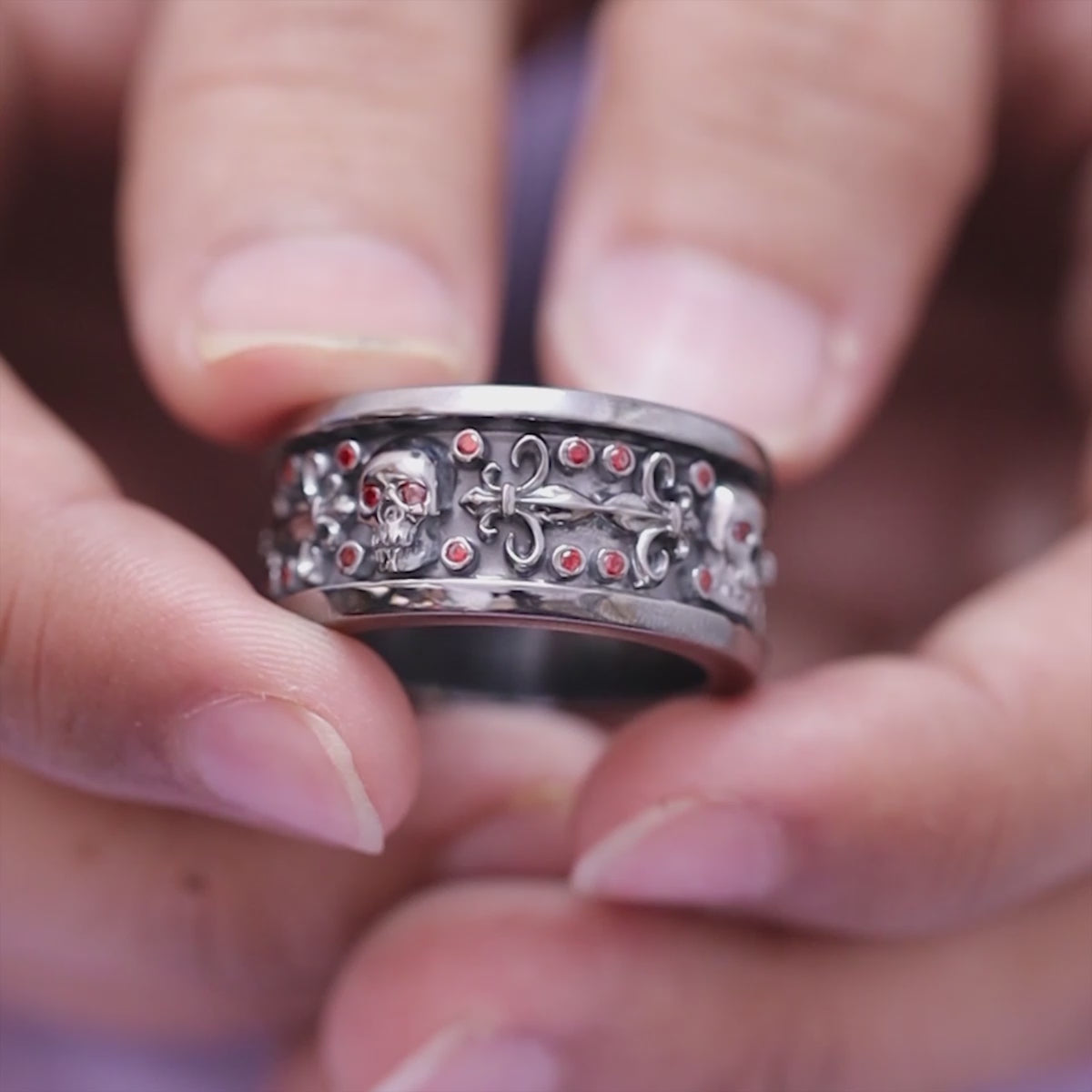 Garnet Skull Engagement Rings His and Her Skull Wedding Set