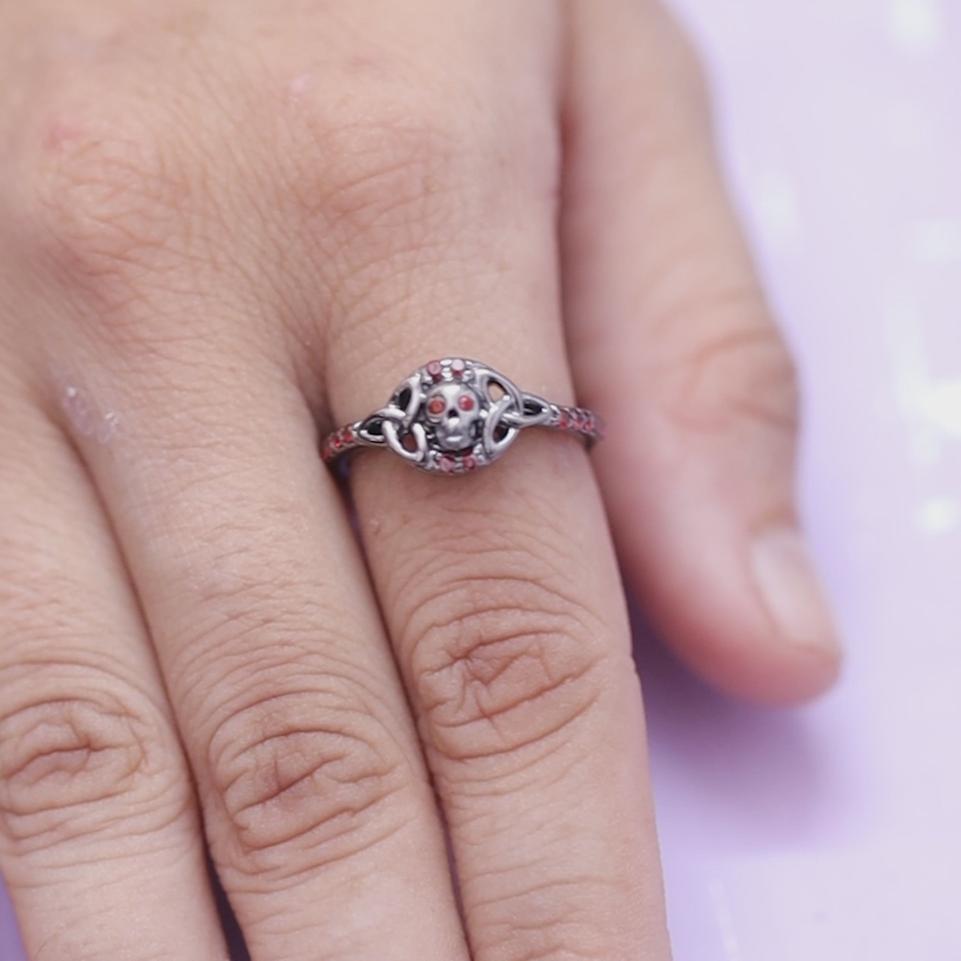 Trinity Skull Engagement Ring Red Garnet Skull Ring Gun Metal Fn