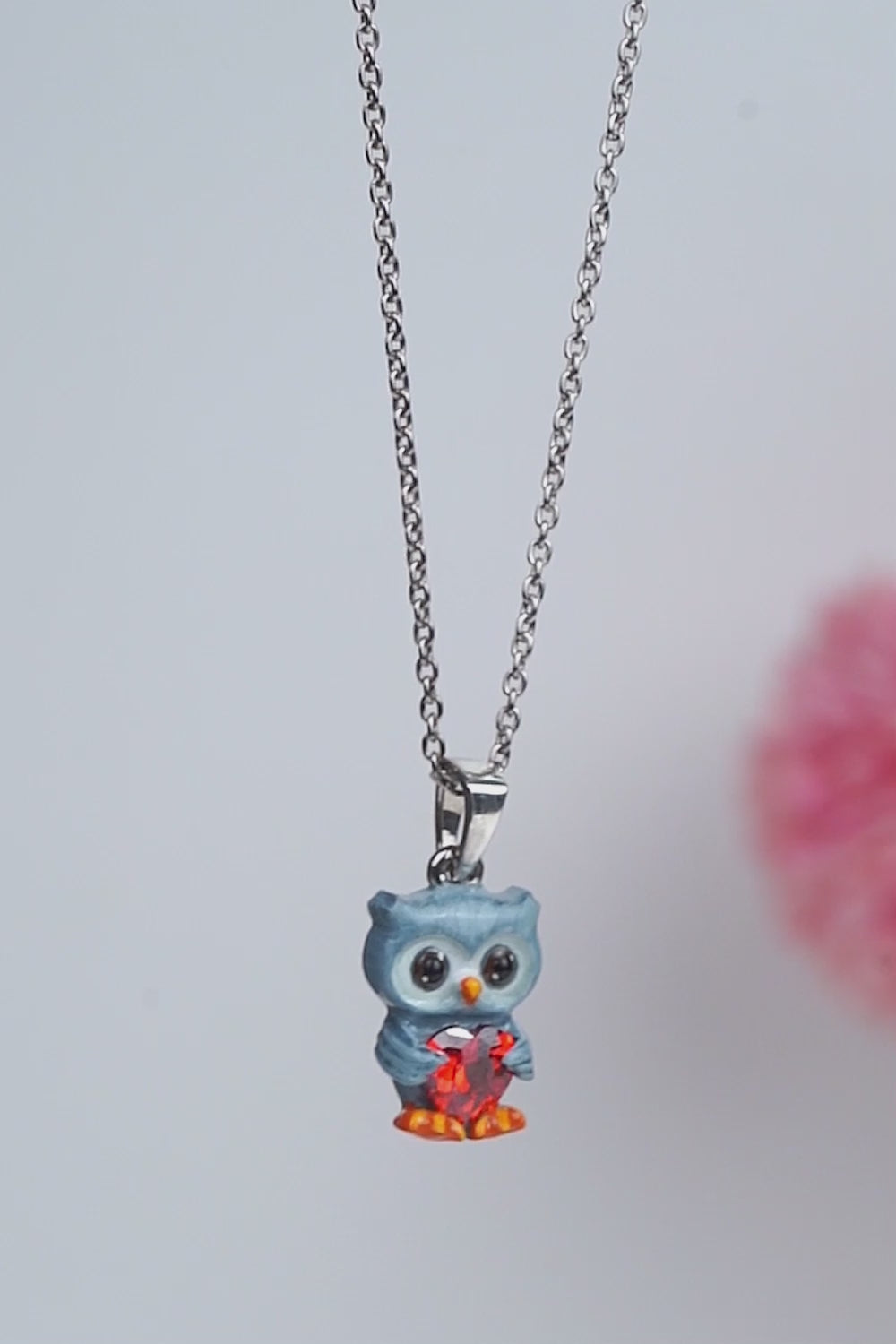 Cute Owl Pendant Necklace for Kids Hold My Heart Owl Jewelry