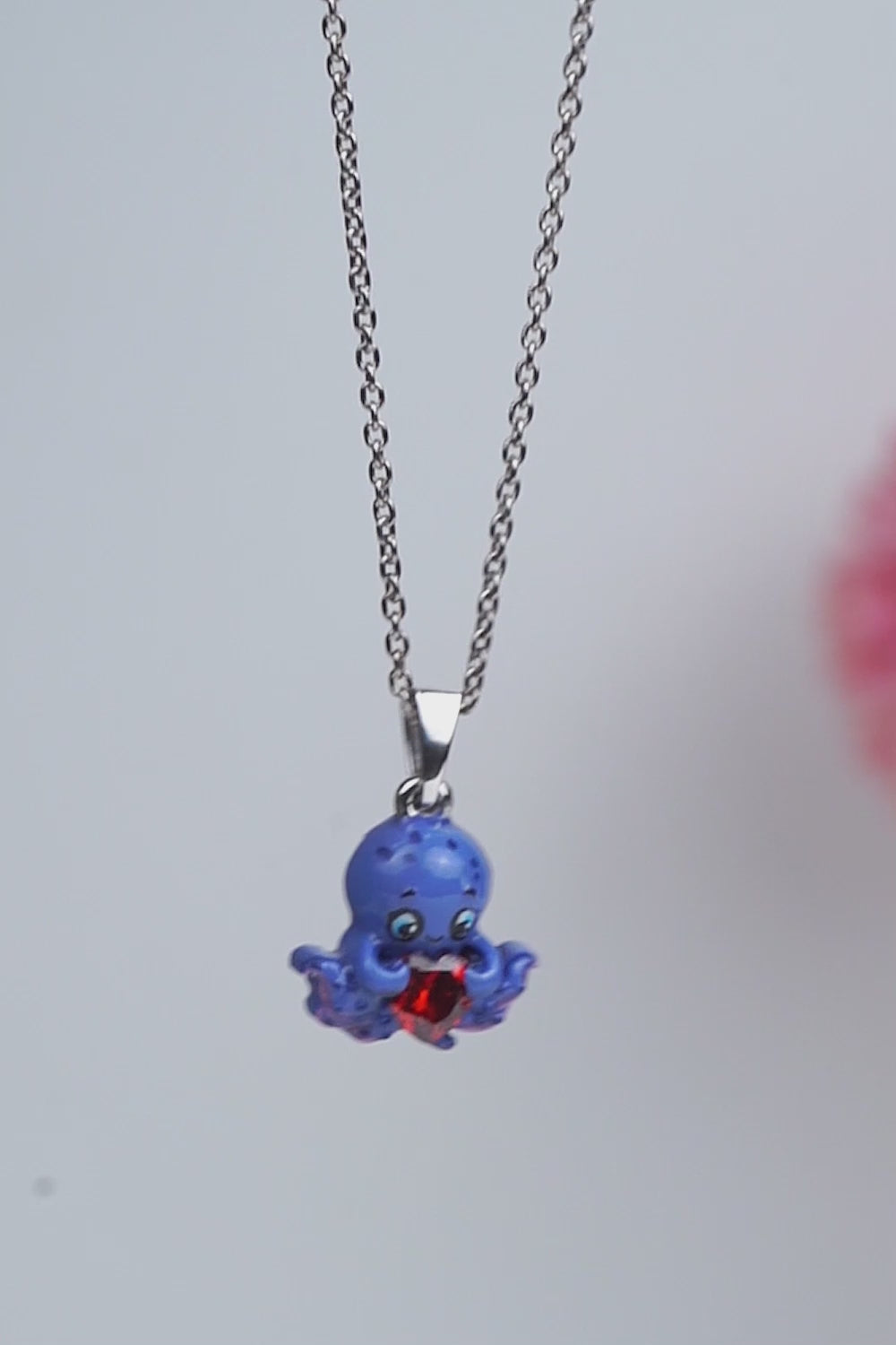 Blue Enamel Octopus Pendant Necklace for Kids Beach Jewelry