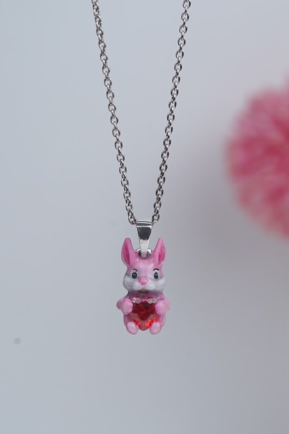 Bunny Necklace Pink Rabbit Pendant Kawaii Jewelry for Kids Girls