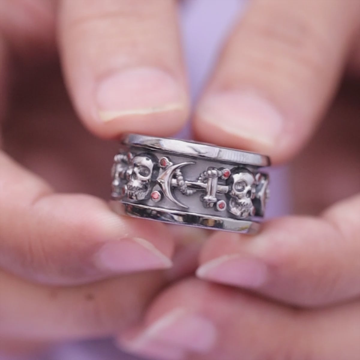 Garnet Matching Skull Engagement Rings His and Hers Gun Metal