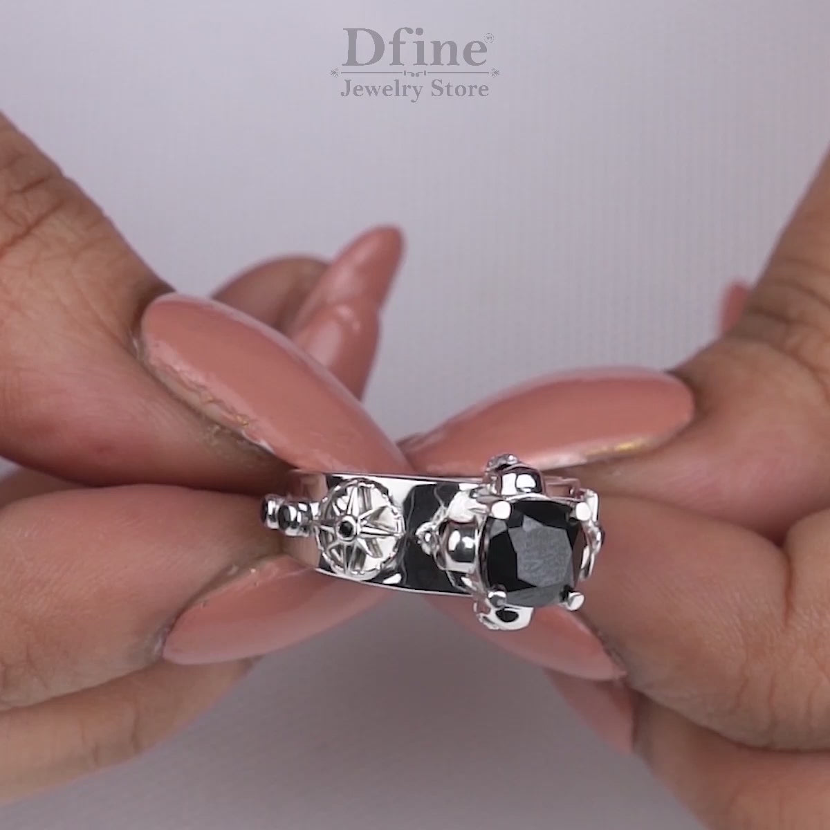 Compass Skull Wedding Rings Black Moissanite His and Her Couple Set