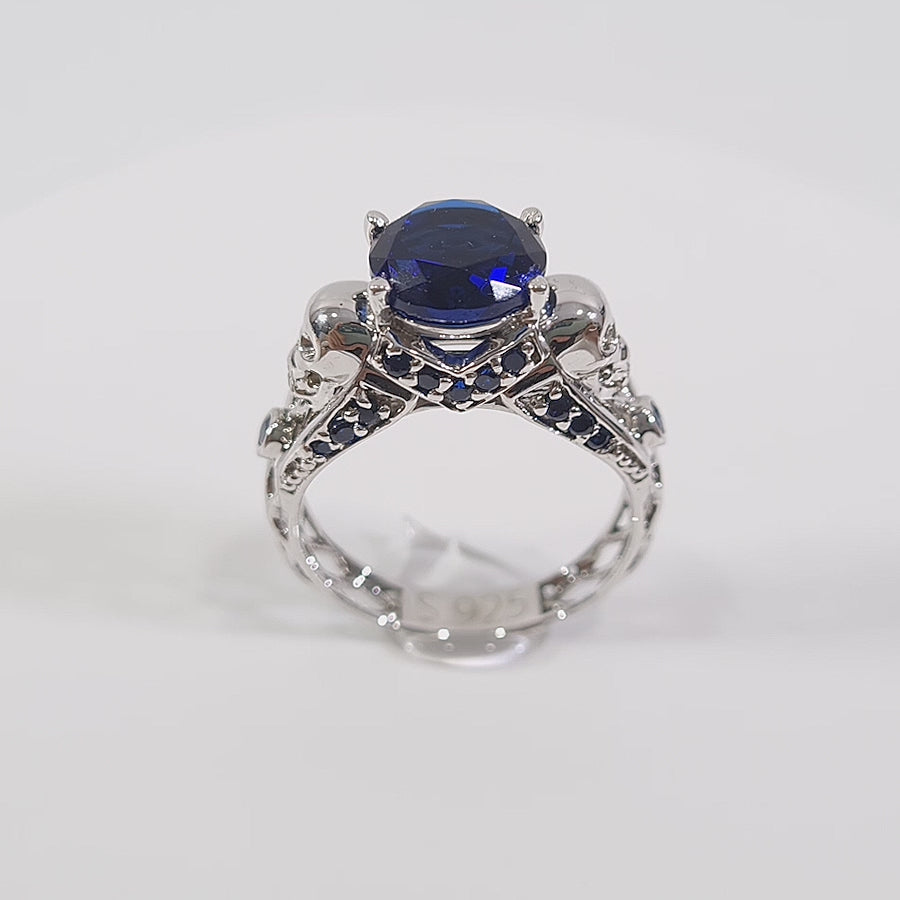 2.25tcw Sapphire Skull Engagement Ring Mesh Gothic Ring Silver