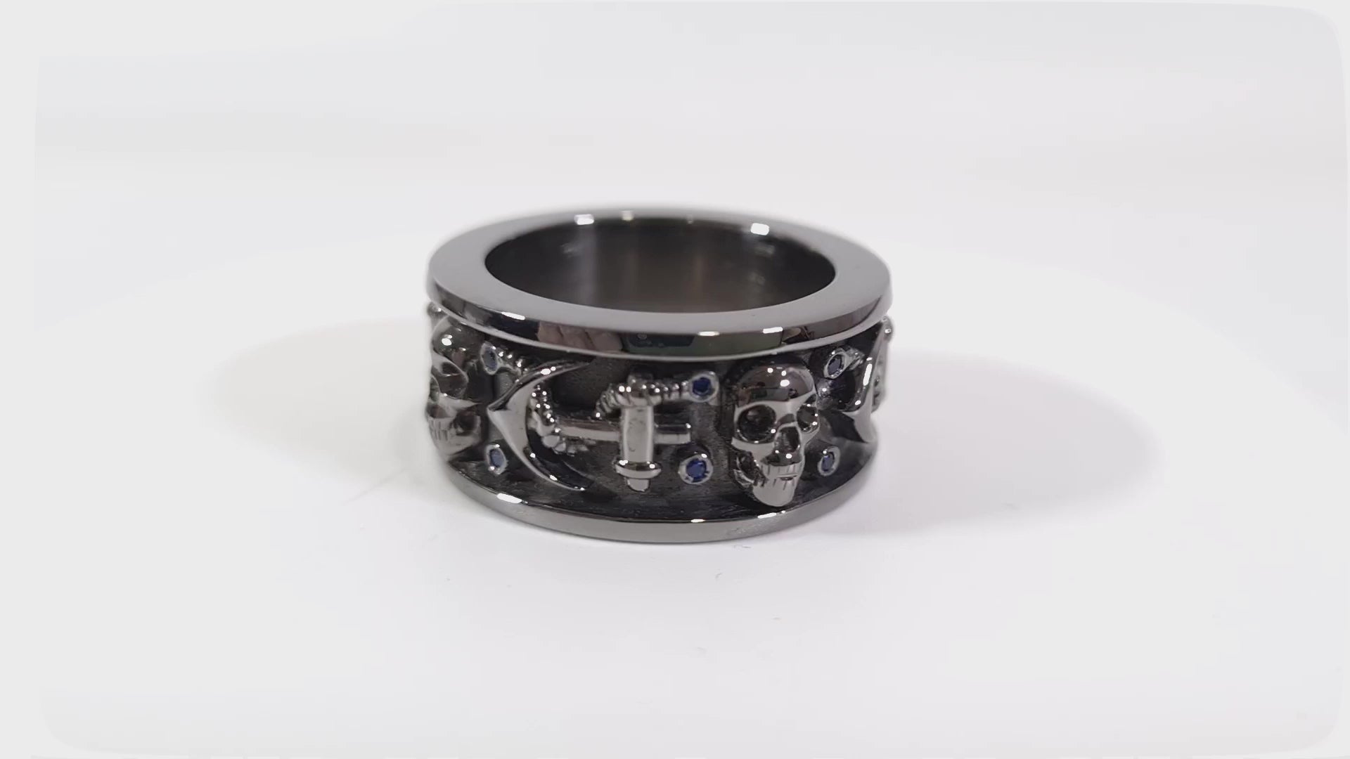 Badass Skull Wedding Band Anchor Skull Pirate Band Gun Metal Finish