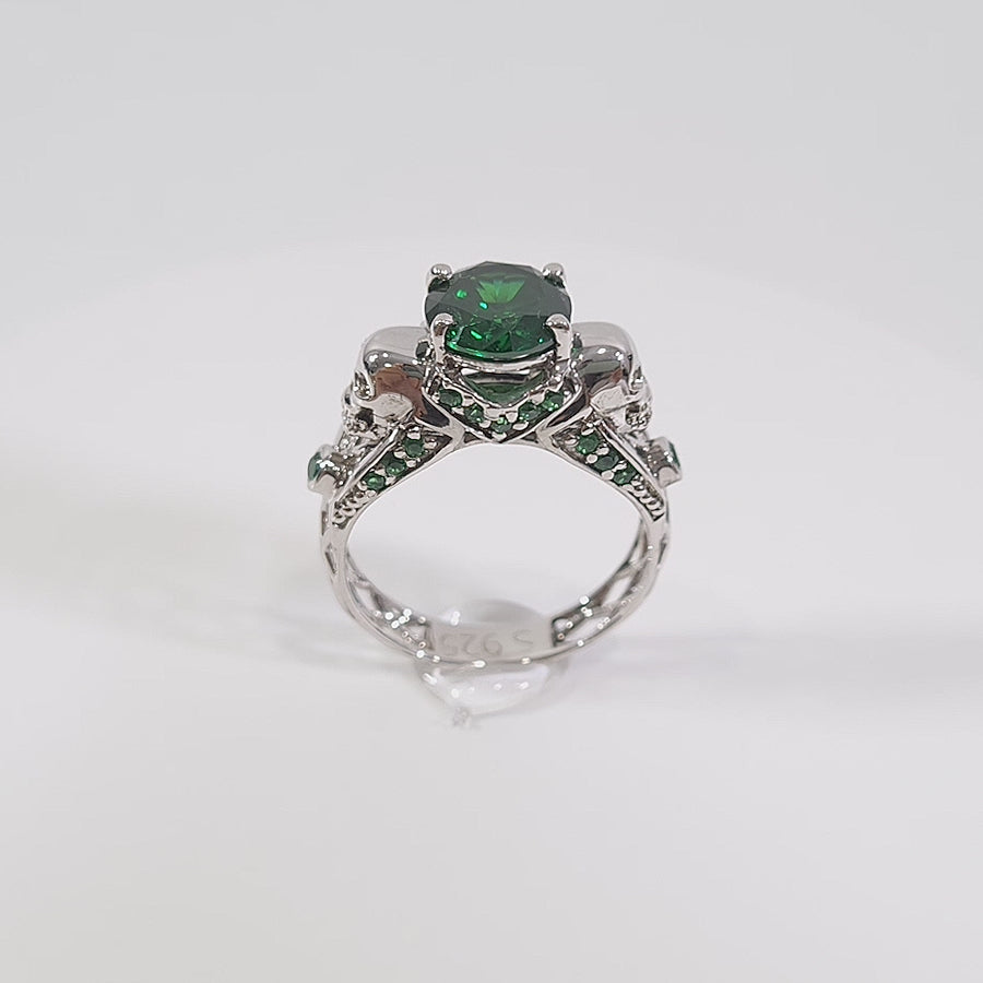 Emerald Skull Engagement Ring Criss Cross Mesh Skull Ring Gold