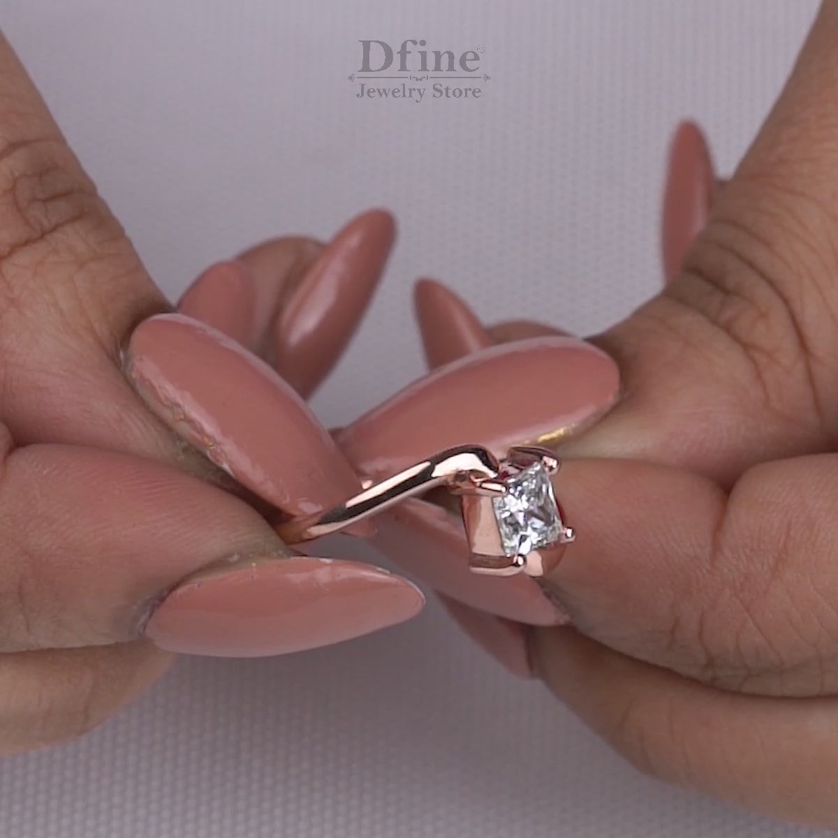 Princess Cut Solitaire Moissanite Twisted Engagement Promise Wedding Ring White Rose Gold
