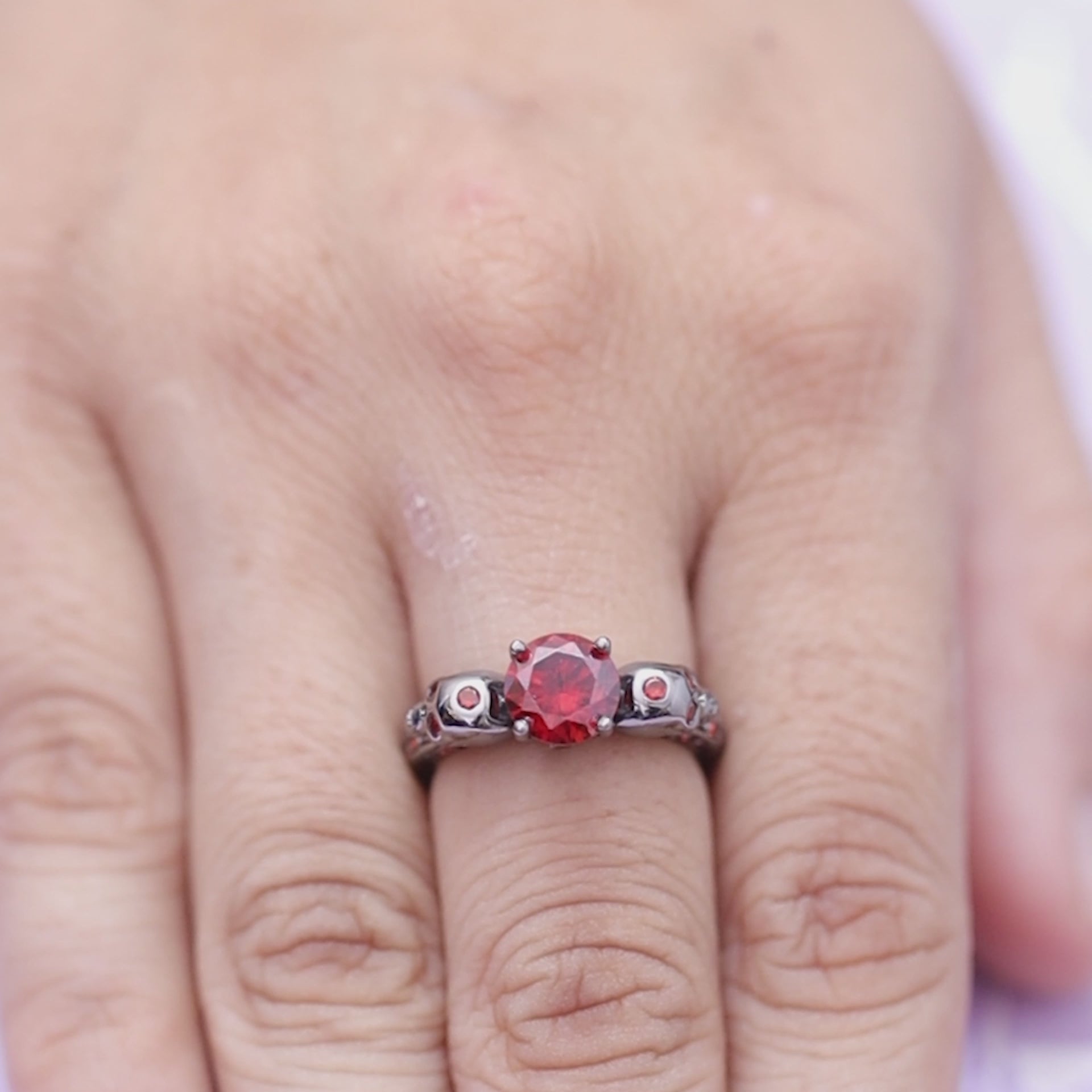 Garnet Skull Gothic Engagement Ring Vampire Skull Ring Womens