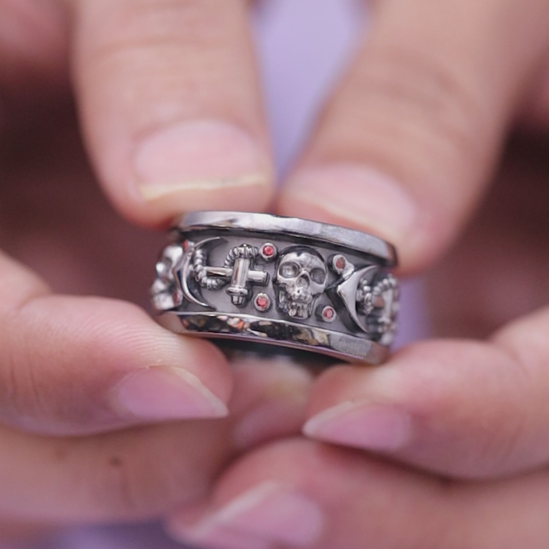 Mens Skull Wedding Band Nautical Anchor Pirate Skull Band Badass Biker