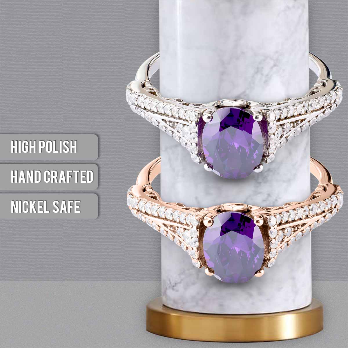 Amethyst Engagement Rings for Women Purple Gemstone Art Deco Wedding Rose Gold White Gold Sterling Silver