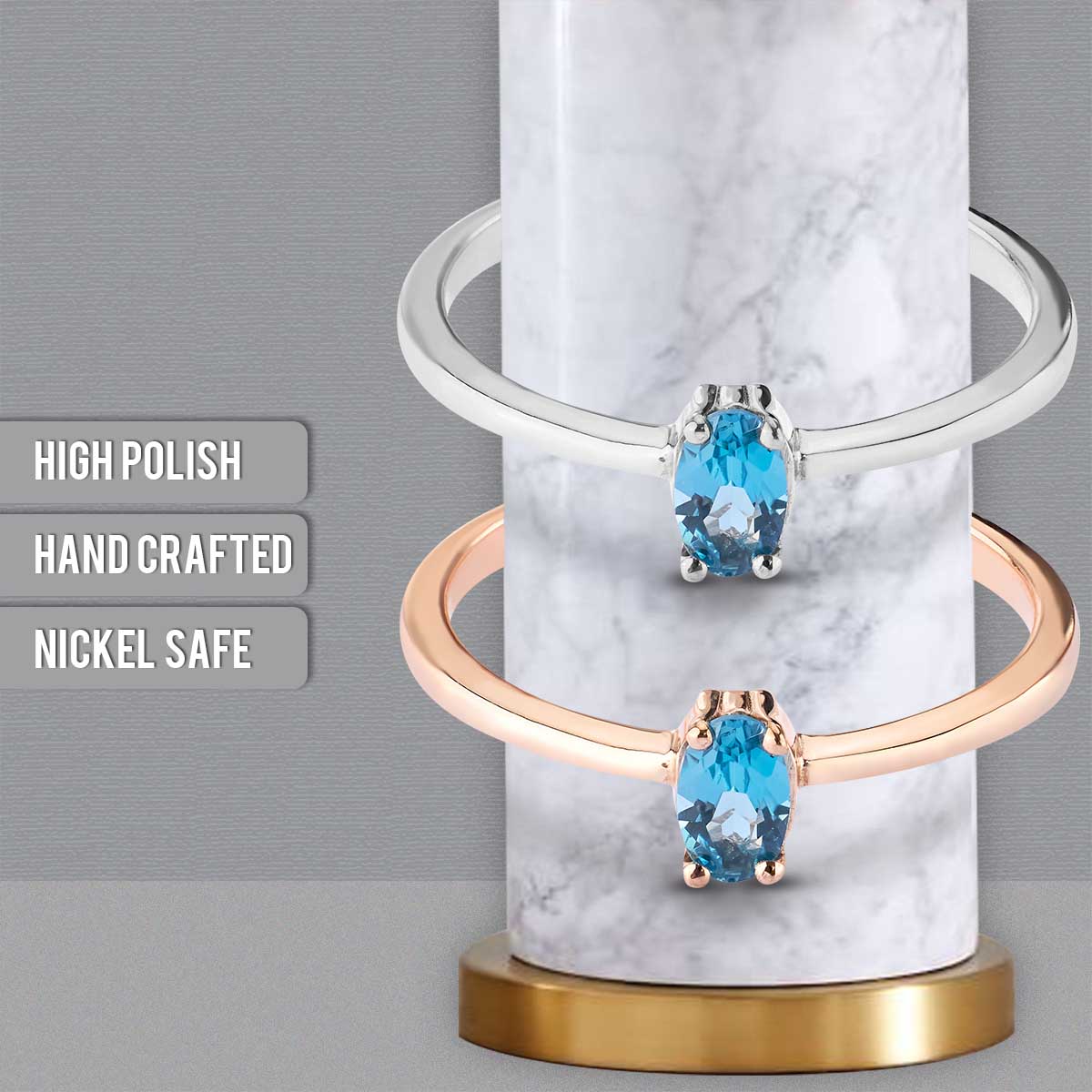 Oval Cut Natural London Blue Topaz Ring Dainty Engagement Ring