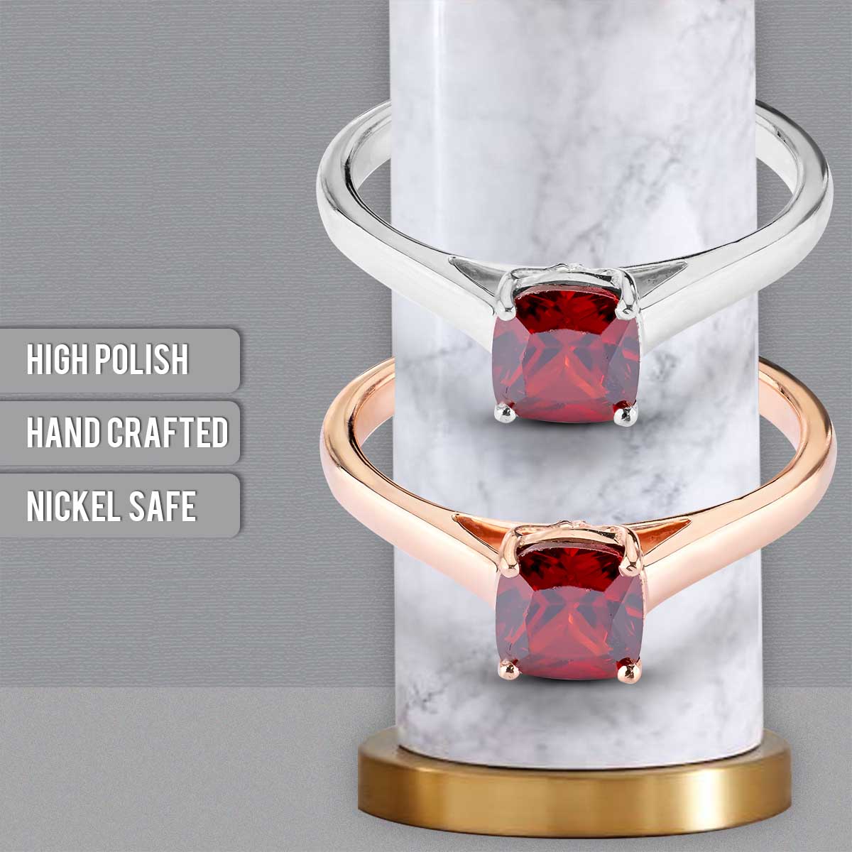 Cushion Cut Natural Pigeon Red Garnet Ring Engagement Promise Solitaire Cathedral Rose Gold White Gold Sterling Silver