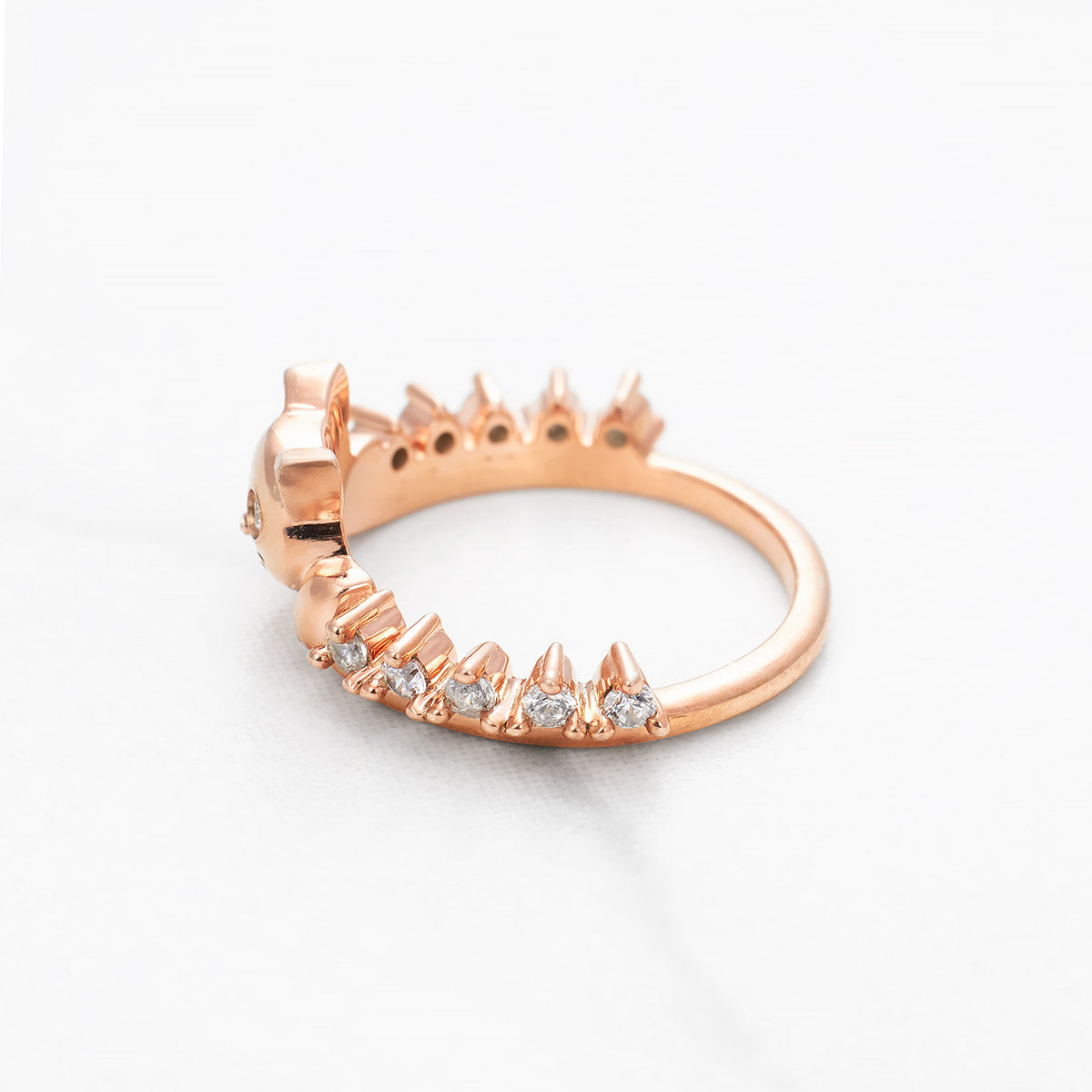 Diamond Cat Ring Wedding Band Stacking Promise Anniversary Rose Gold White Gold Sterling Silver