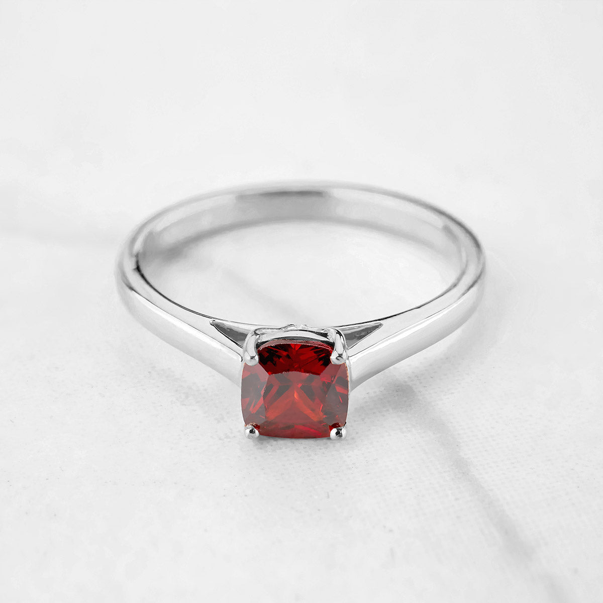 Cushion Cut Natural Pigeon Red Garnet Ring Engagement Promise Solitaire Cathedral Rose Gold White Gold Sterling Silver