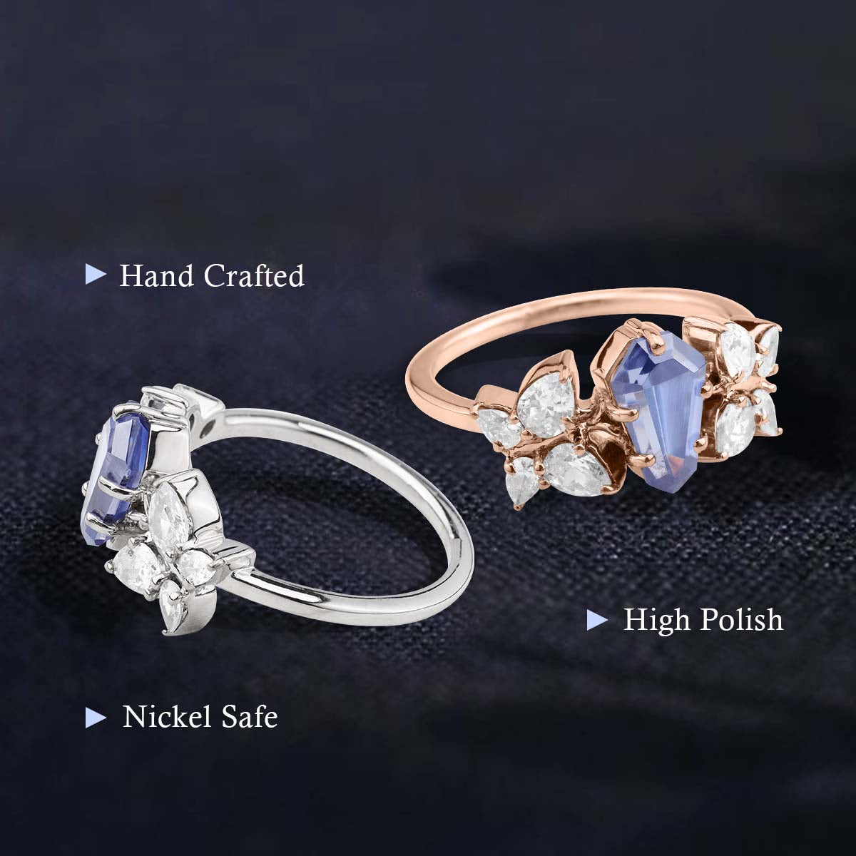 Unique Butterfly Ring Blue Titanic Gemstone Pear Diamond Statement Engagement Ring Cocktail Party Jewelry