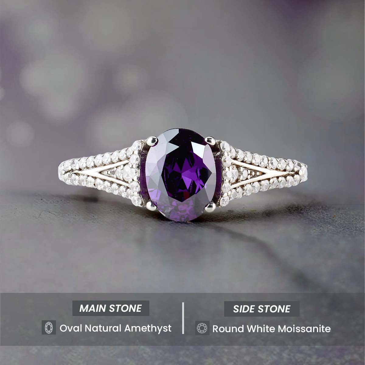 Amethyst Engagement Rings for Women Oval Cut Purple Gemstone Art Deco Wedding Rose Gold White Gold Sterling Silver