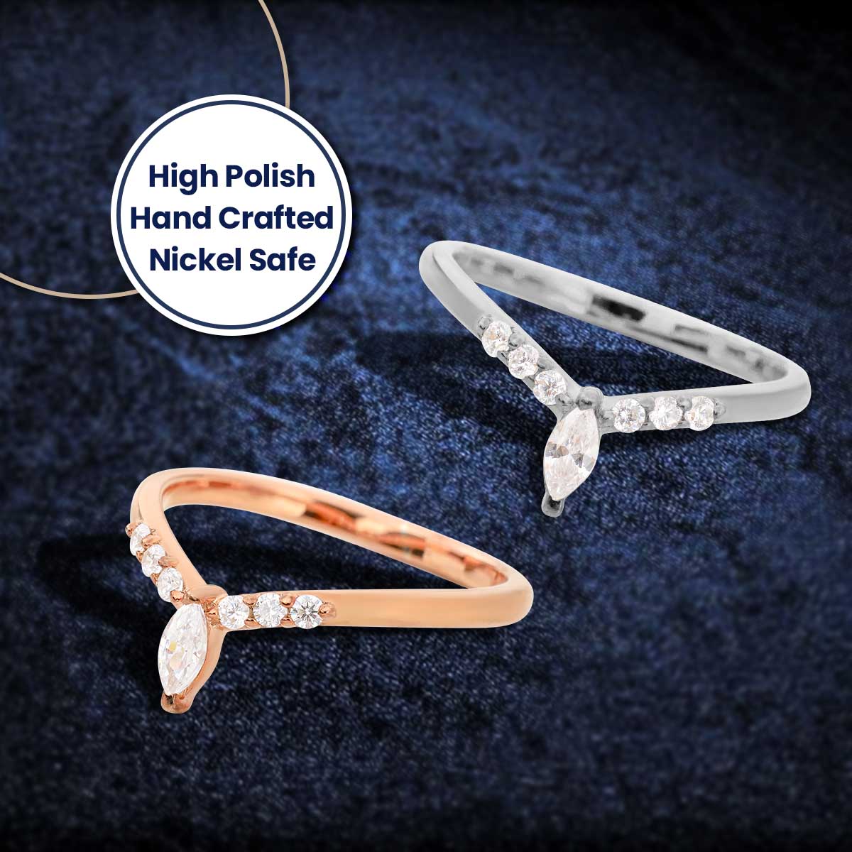 CZ Diamond Enhancer Ring Curved Wedding Band White Gold Rose Gold Moissanite