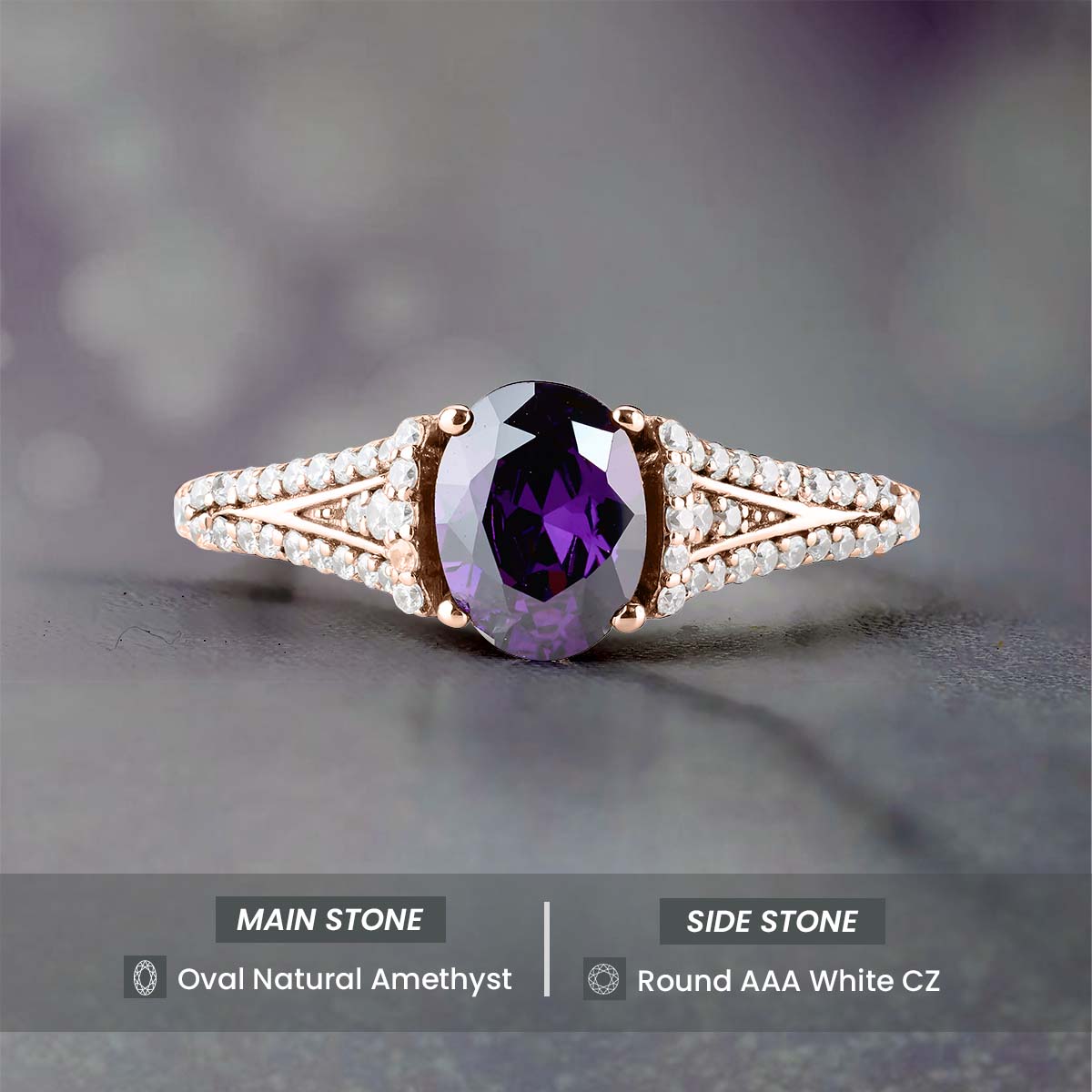 Amethyst Engagement Rings for Women Purple Gemstone Art Deco Wedding Rose Gold White Gold Sterling Silver