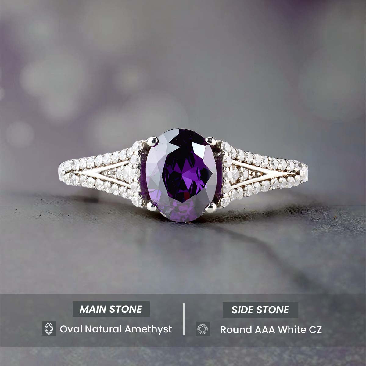 Amethyst Engagement Rings for Women Purple Gemstone Art Deco Wedding Rose Gold White Gold Sterling Silver